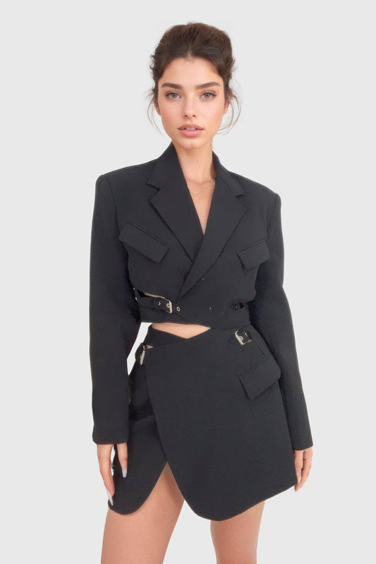 Robe courte à blazer avec ceintures - Noir