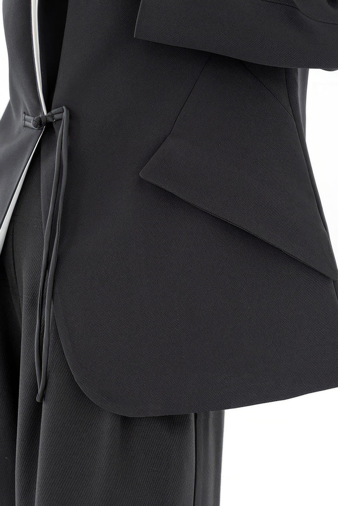 Tailored Blazer with Contrast Collar - Black