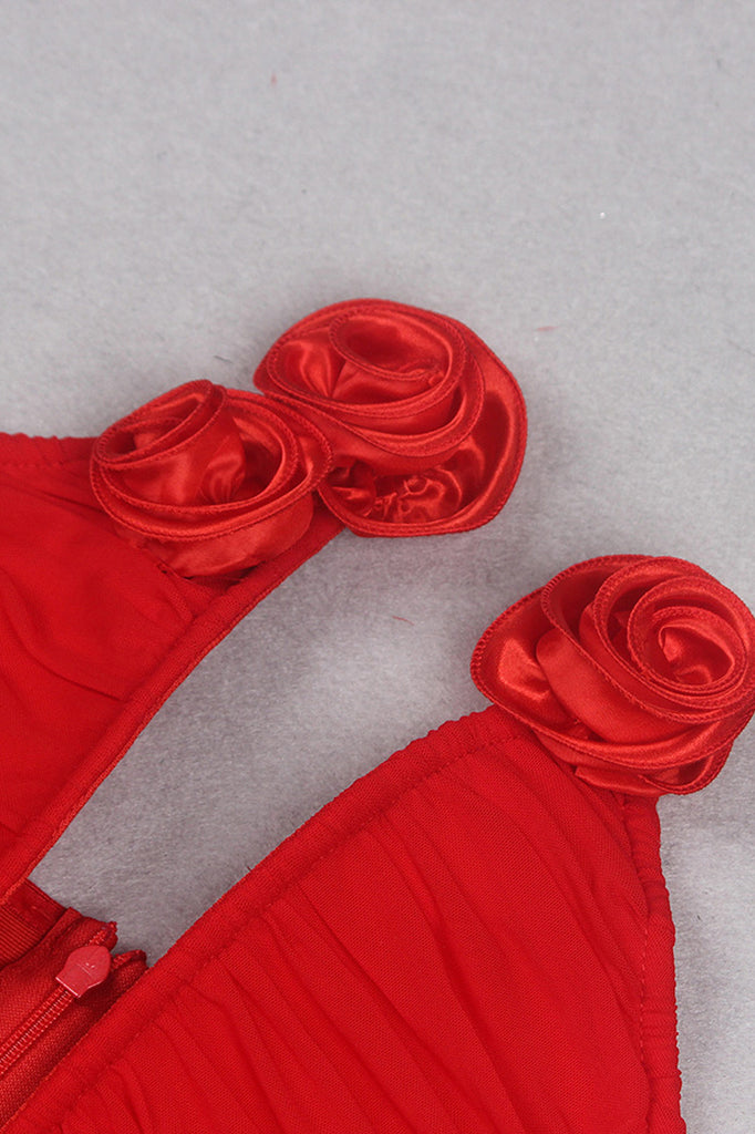 Mini vestido com rosas - Vermelho