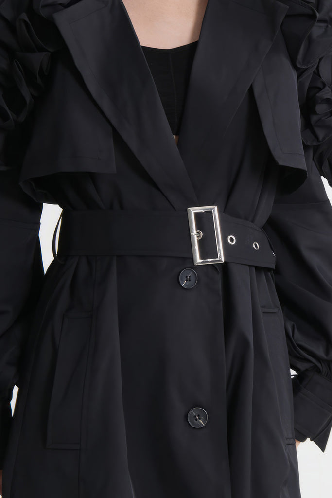 Jednořadý kabát s rukávy - černý