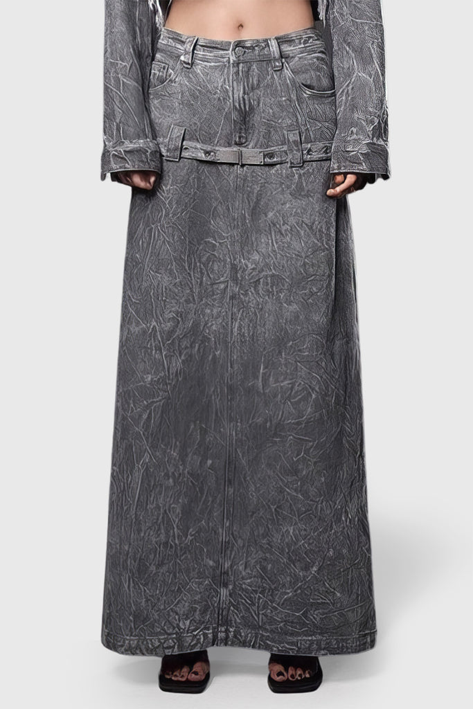 Maxi sukně ze seprané džínoviny - šedá