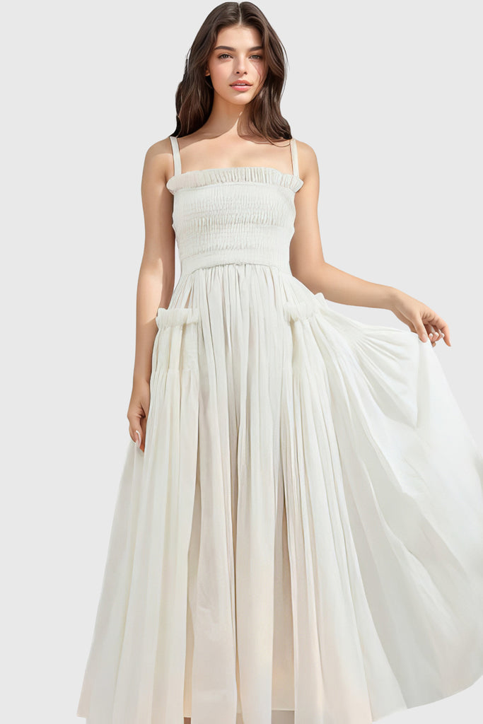 Maxi Dress with Square Neck - White