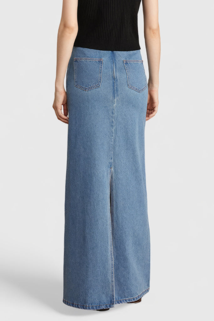 Saia Maxi Denim com cintura cortada - Azul