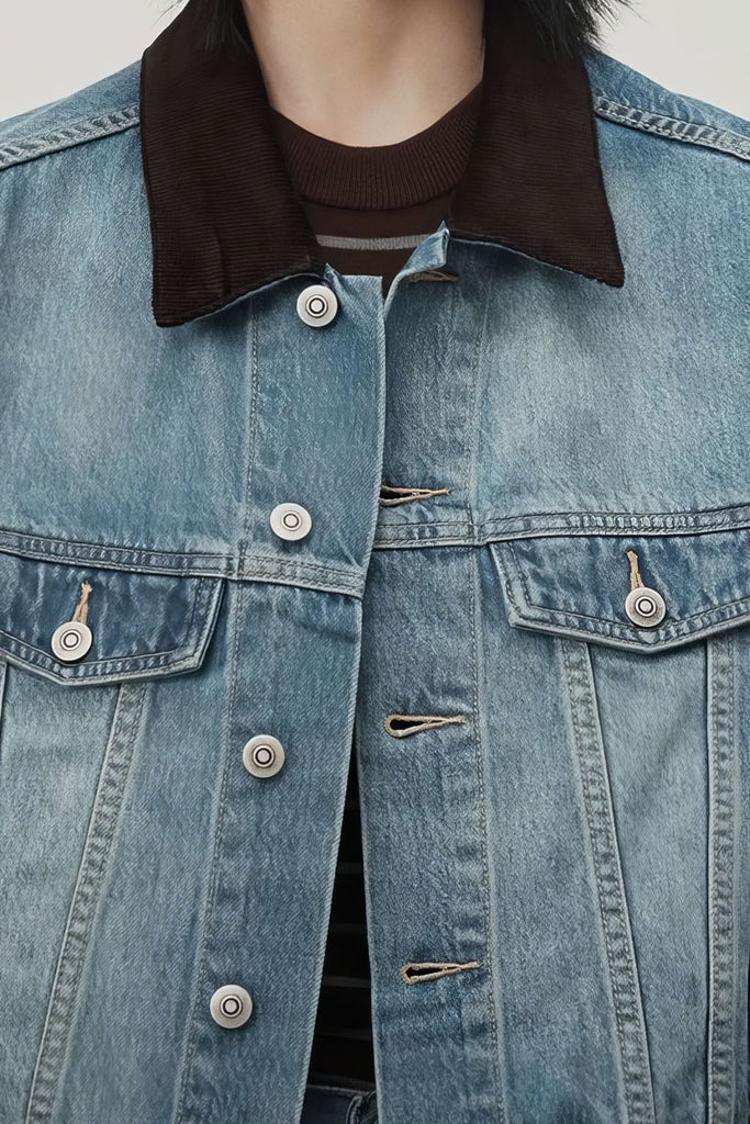 Krótka kurtka dżinsowa w stylu vintage - ciemnoniebieska