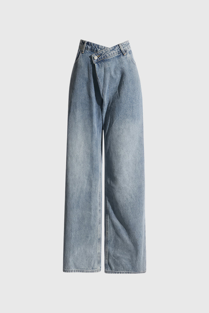 Jeans med uregelmæssig lukning - blå