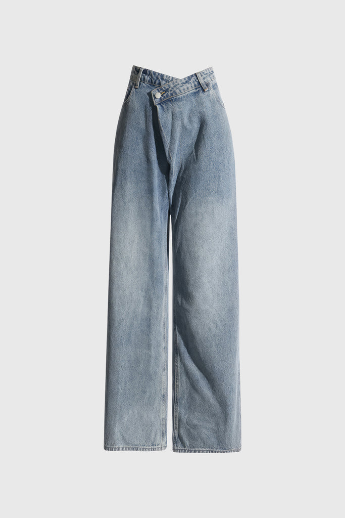 Jeans met onregelmatige sluiting - Blauw