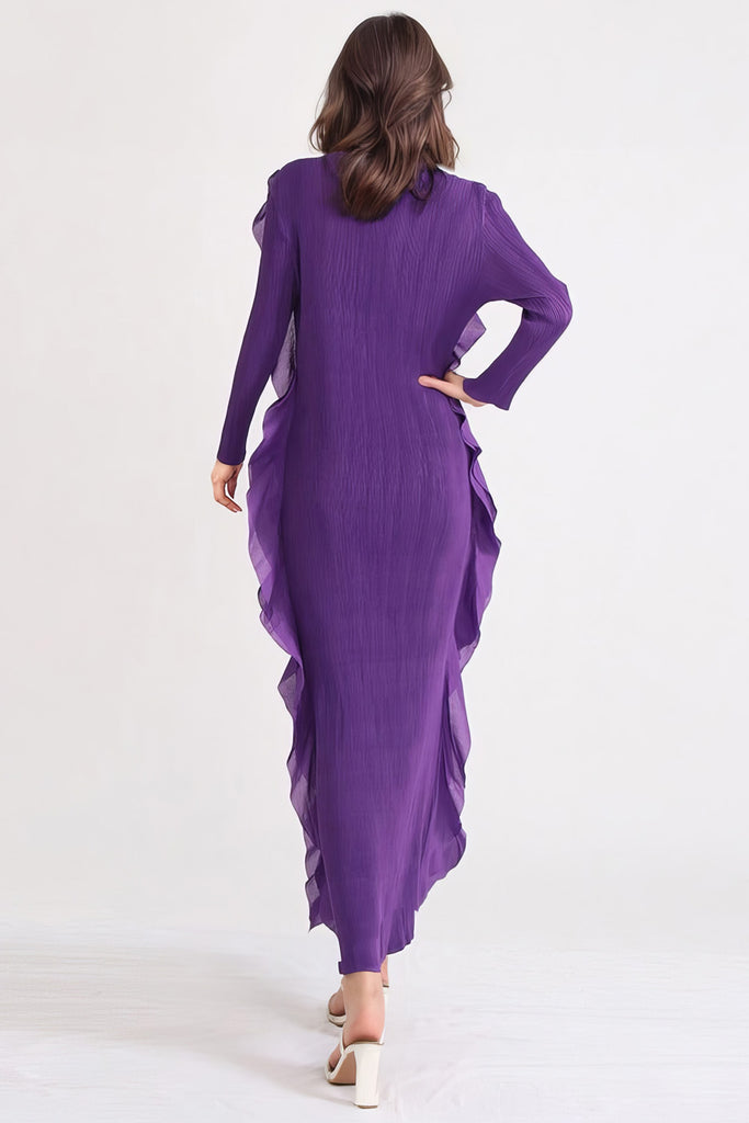 Šaty s dlouhými rukávy a volánky - fialové