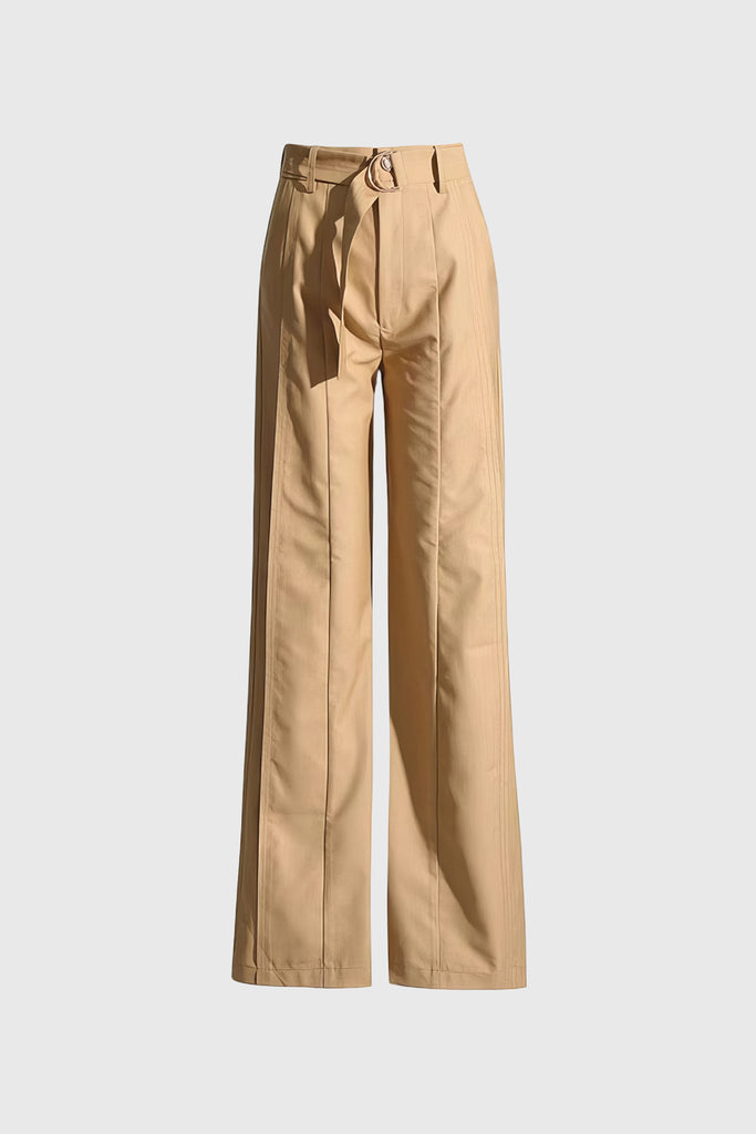 Pantalones anchos de cintura alta - Mostaza