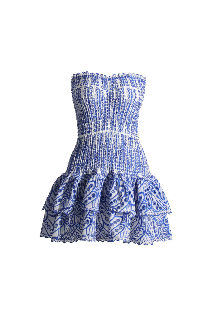 Mini vestido sem mangas com elástico - Azul