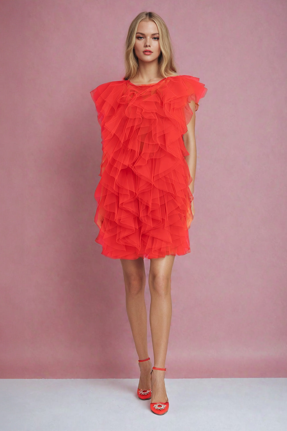 Ruffled Tulle Mini Dress
