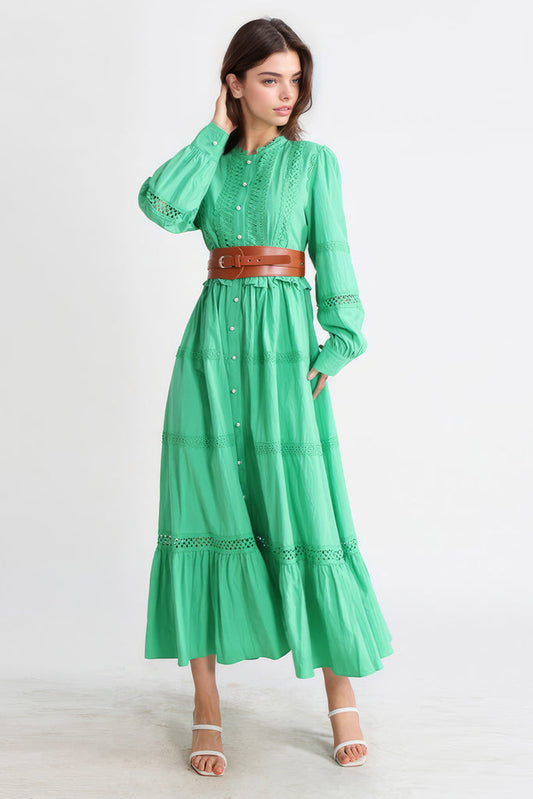 Vestido maxi com folhos - Verde