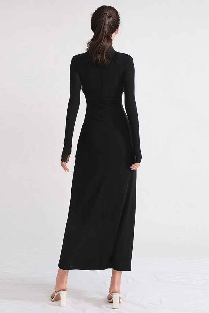 Elegant Maxi Dress with Long Sleeves - Black