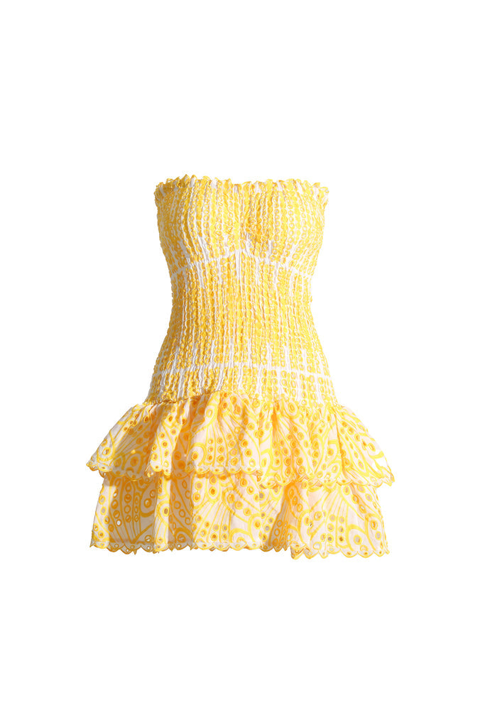 Mini Vestido Elástico Sin Mangas - Amarillo