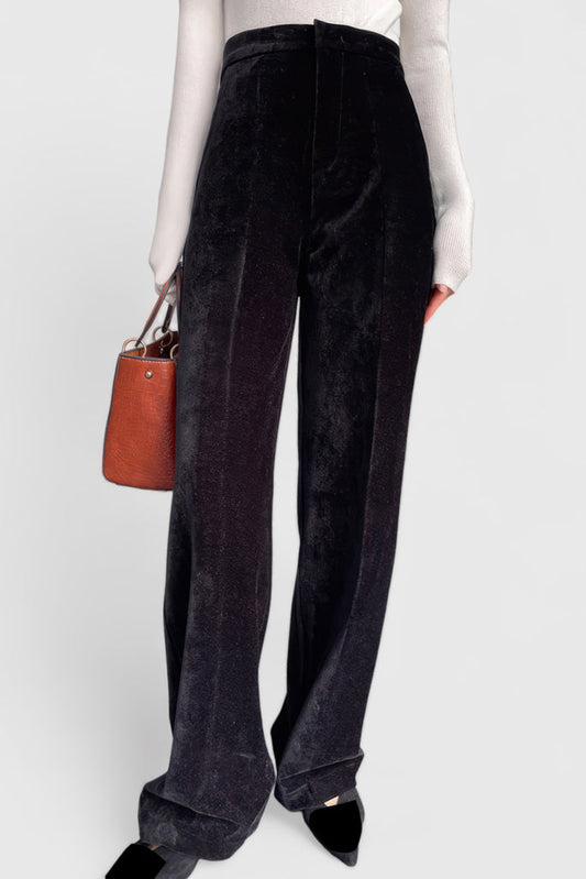 High Waisted Velvet Trousers - Black