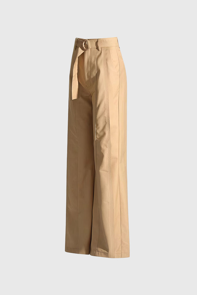 Szerokie spodnie z wysokim stanem - musztardowe