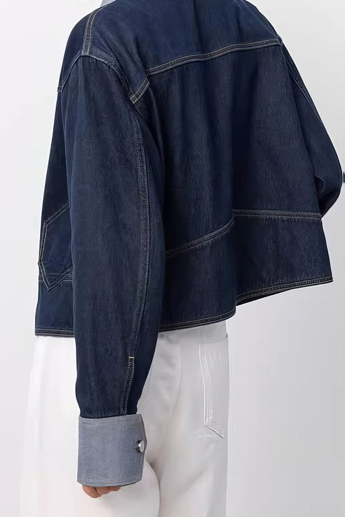 Krótka kurtka dżinsowa - ciemnoniebieska