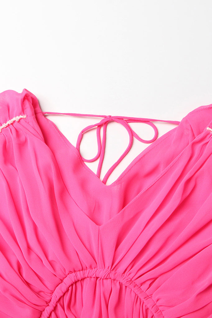 Midi šaty s křídlovými rukávy - růžové