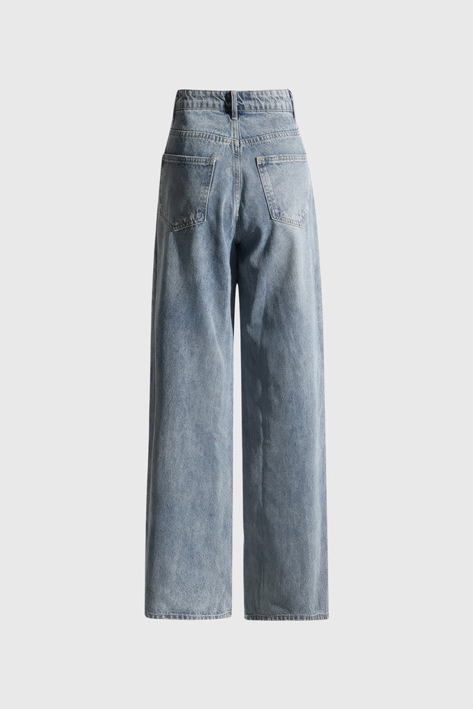 Jeans med uregelmæssig lukning - blå