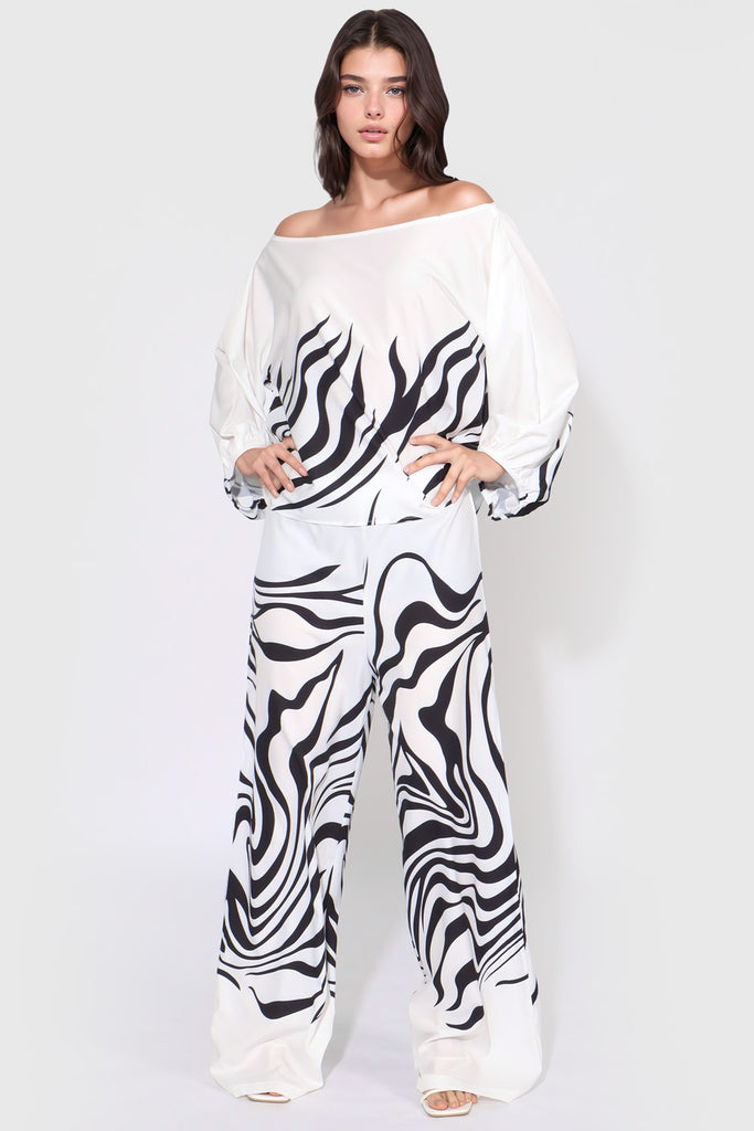 Flowy 2-Piece Set in Pattern - White & Black