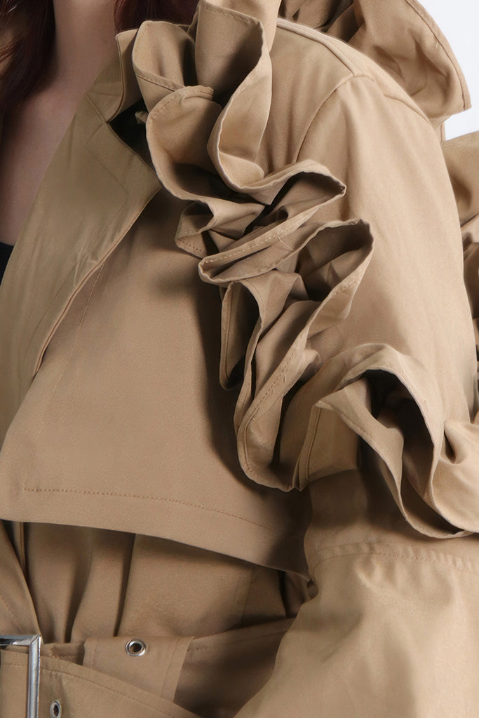 Trench-coat à simple boutonnage avec détails des manches - Marron