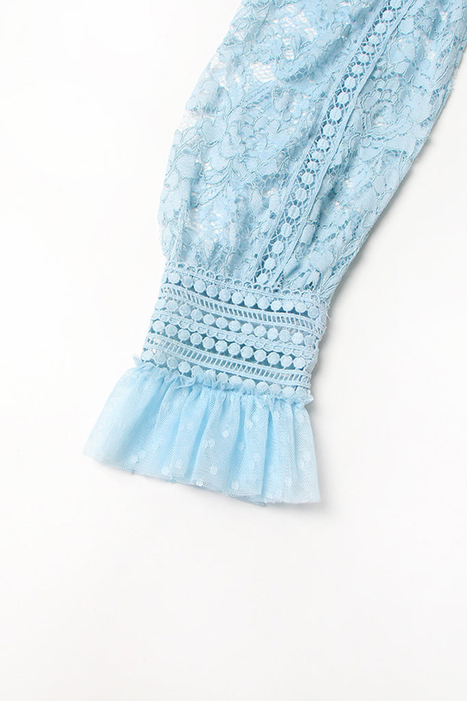 Vestido maxi texturado com mangas compridas - Azul