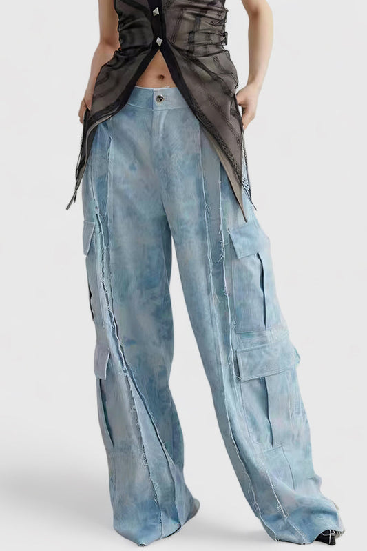 Jeans met wijde pijpen en stiksels - Blauw