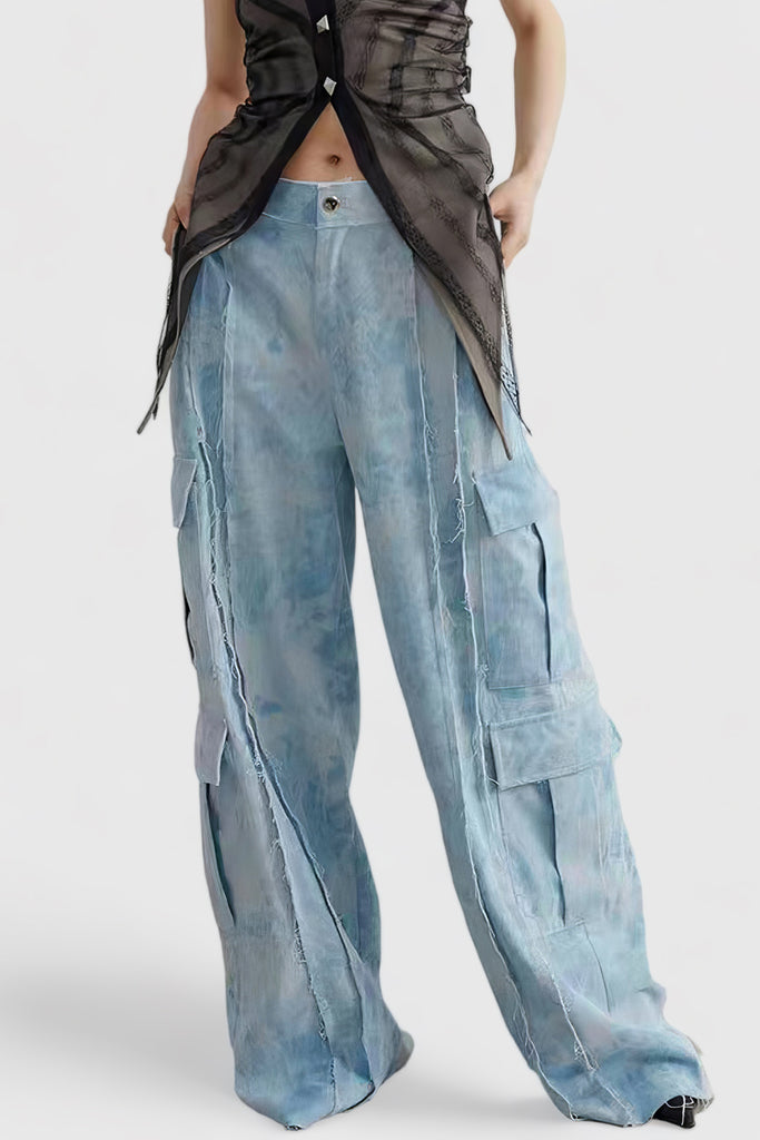 Jeans mit weitem Bein und Steppnähten - Blau