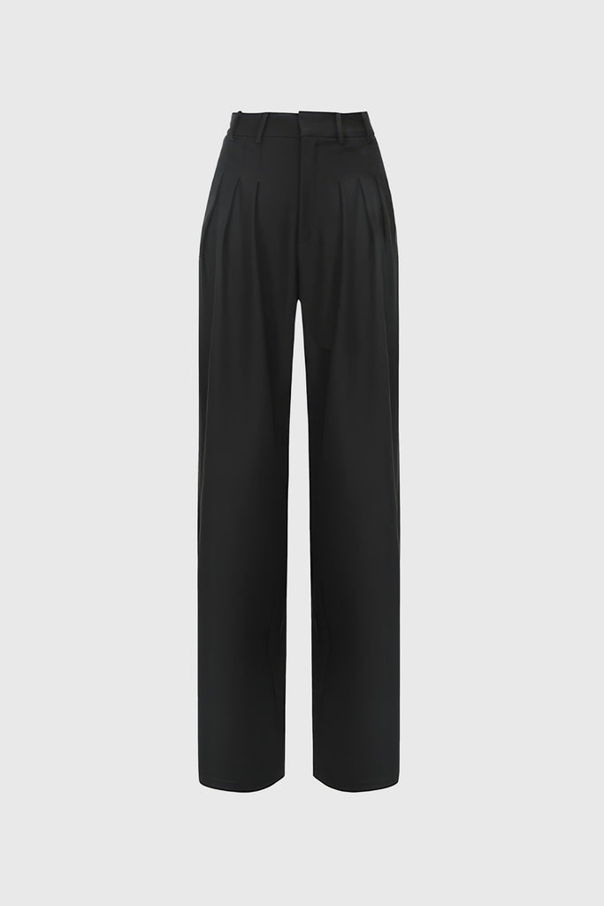 Plisowane spodnie z szerokimi nogawkami - Czarne