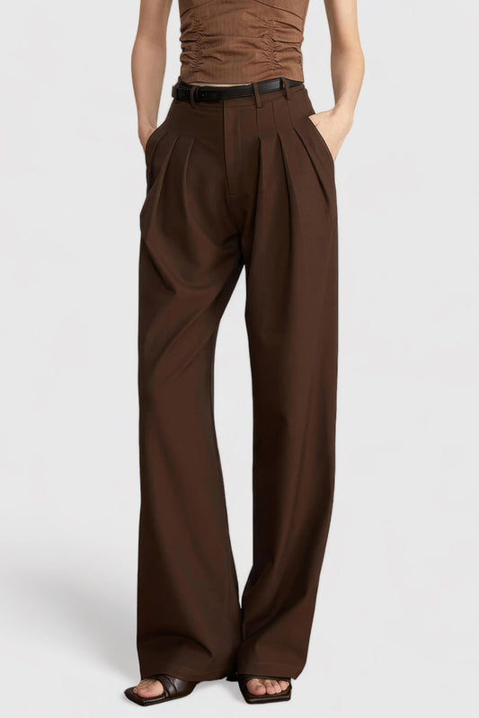 Pleated Full Length Trousers - Brown