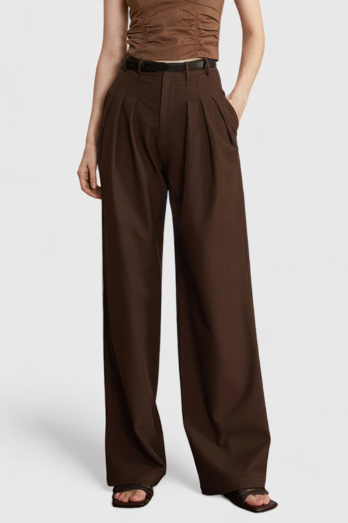 Pleated Full Length Trousers - Brown