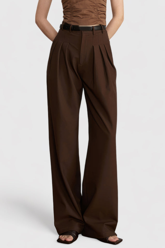 Pleated Full Length Trousers - Brown