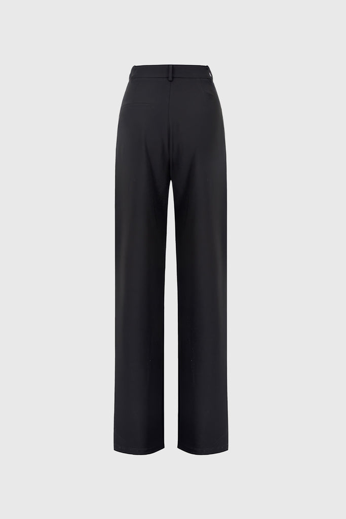 Wide Leg Pleated Trousers - Black