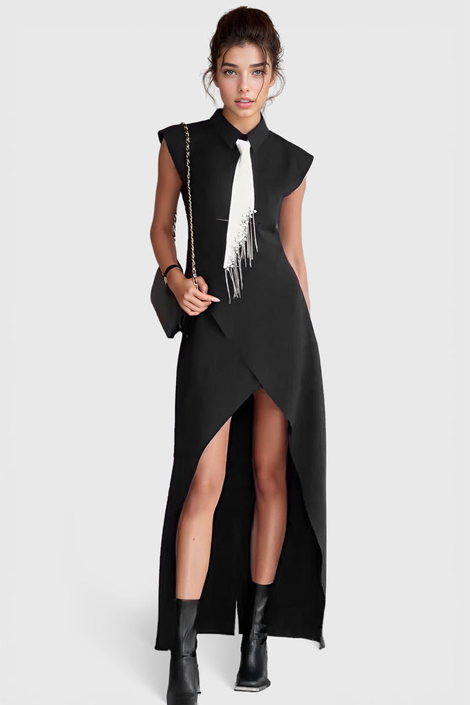Sukienka midi z wiązaniem - czarna