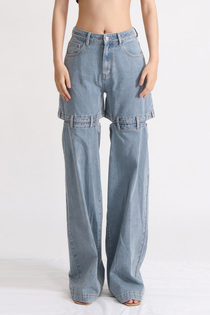 Jeans med hög midja och bakre skärning - tvättad blå
