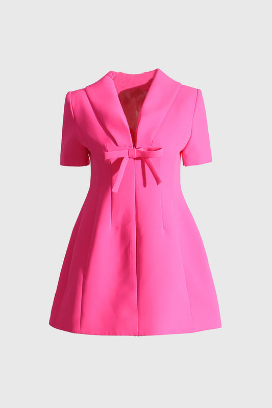 Mini robe avec nœud et manches courtes - Fuchsia