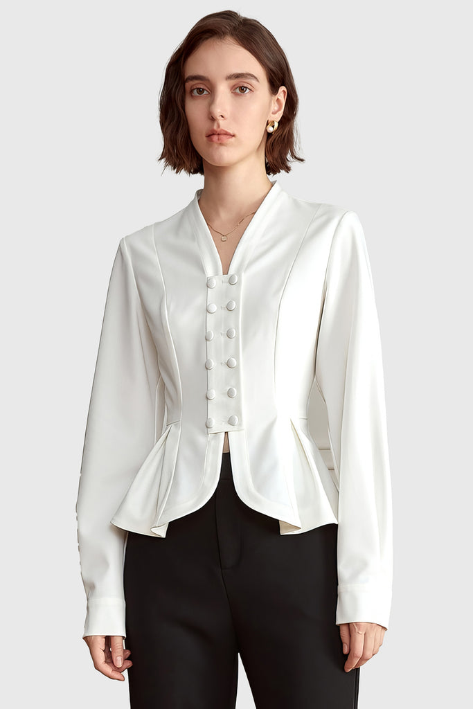 Camberet skjorte med knapper - hvid