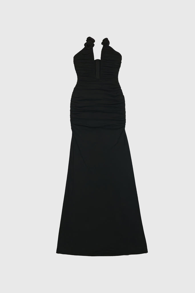 Maxi Dress with Roses - Black