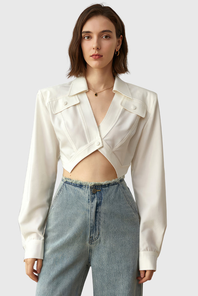 Irregular Cropped Shirt - White