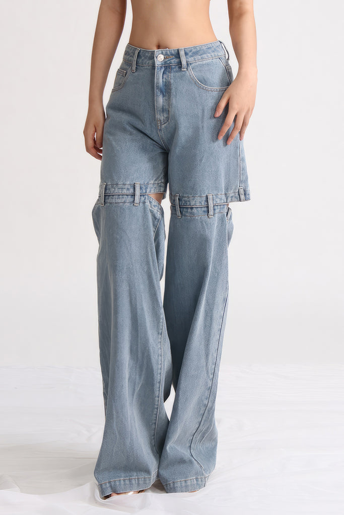 High Waisted Jeans met ruguitsnijding - Washed Blue