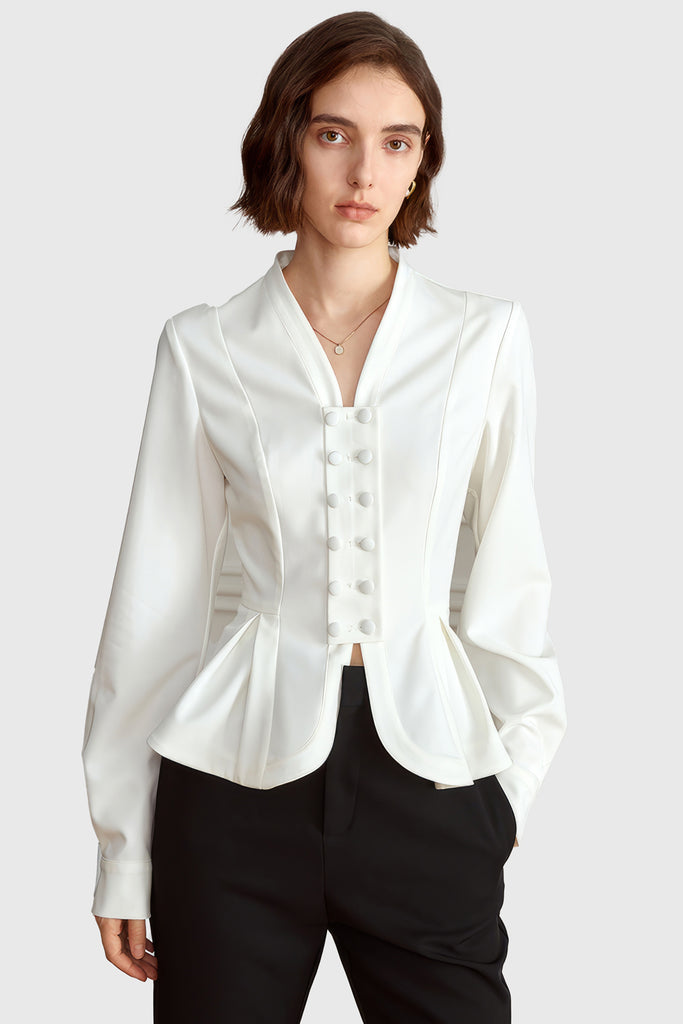 Cambered Shirt with Buttons - White