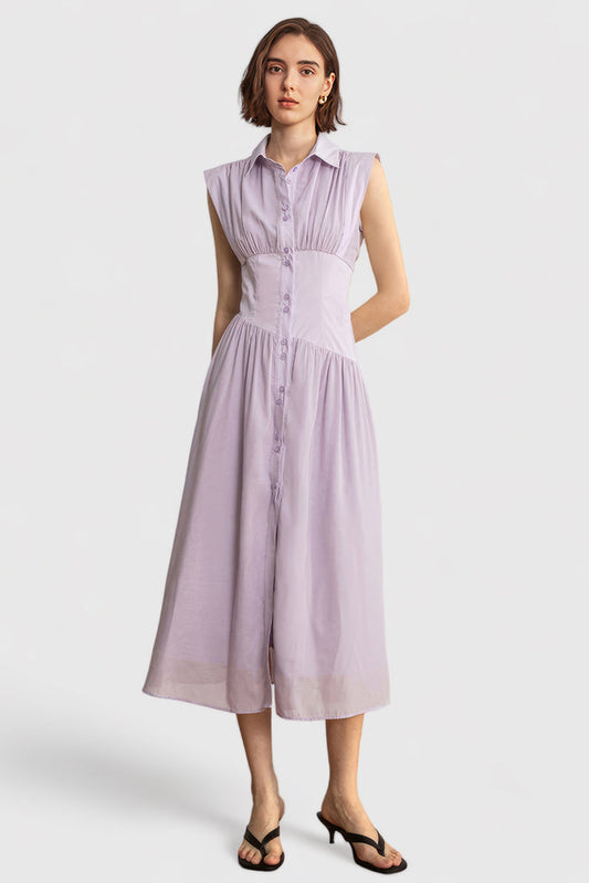 Robe midi boutonnée à manches longues - Violet