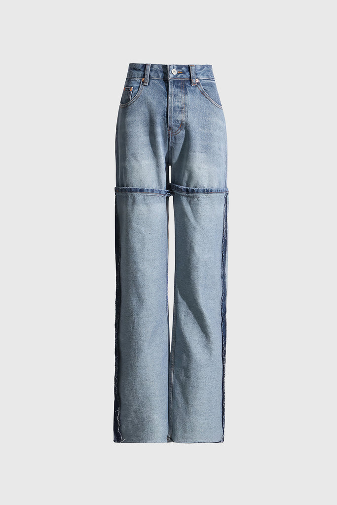 Jeans med hög midja och sömmar - Blå