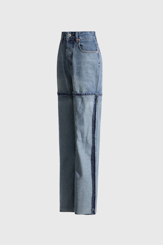 High Waisted Jeans with Stitching Details - Blue