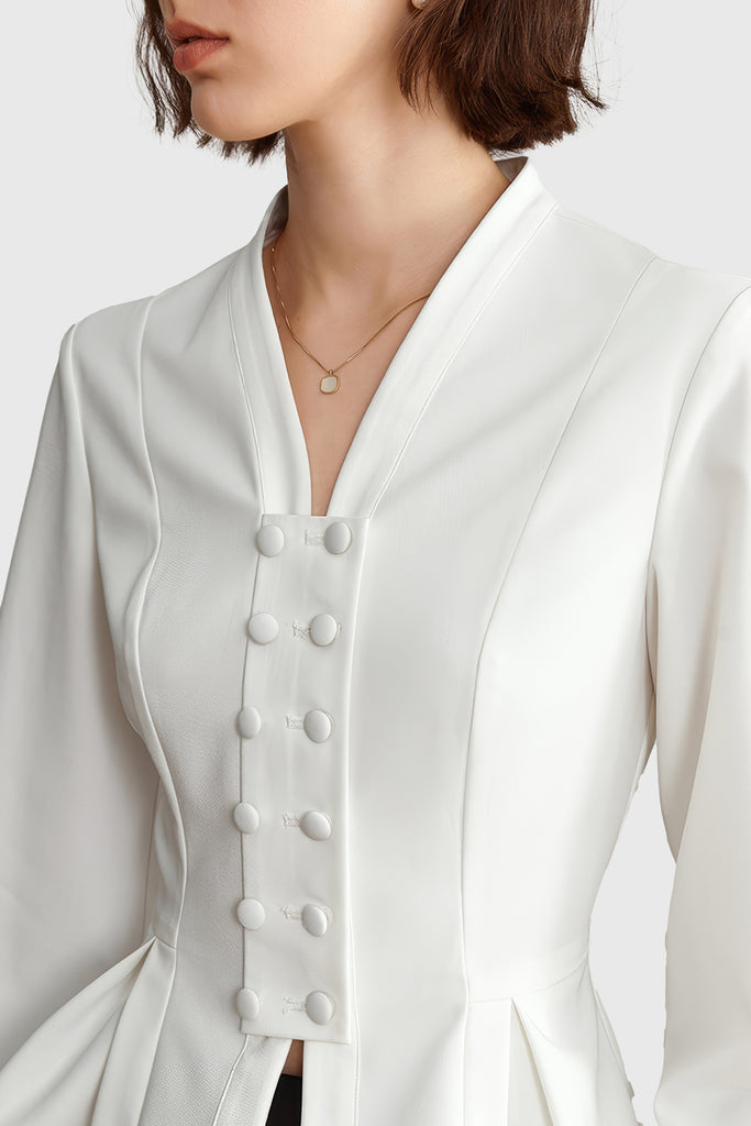 Chemise cambrée avec boutons - Blanc