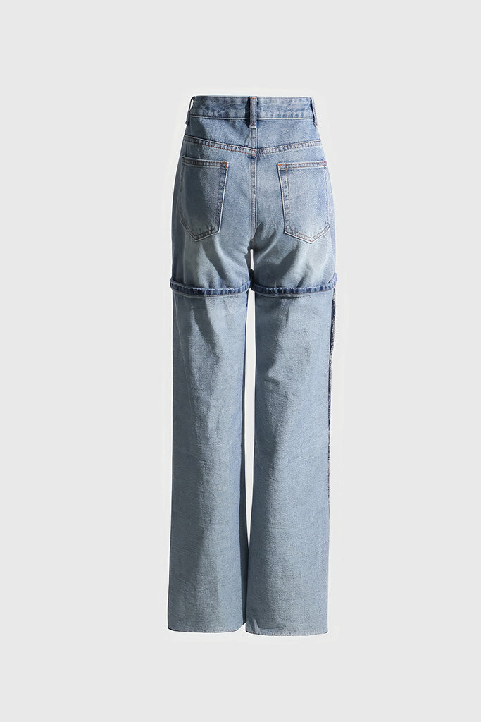 Jeans mit hoher Taille und Stickerei-Details - Blau