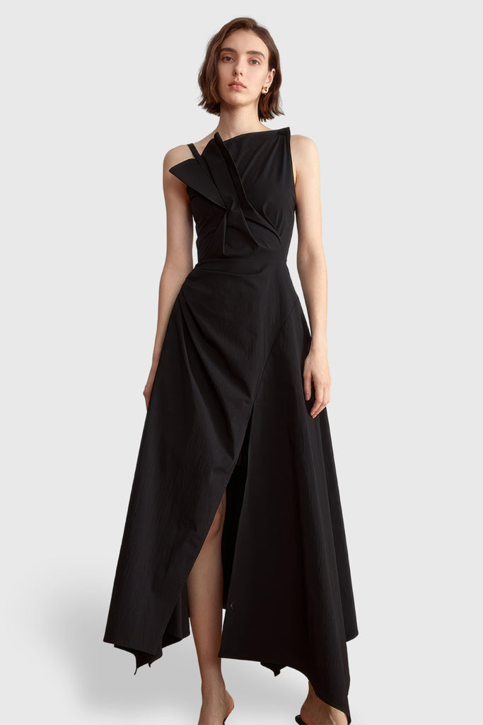 Onregelmatige midi-jurk - Zwart