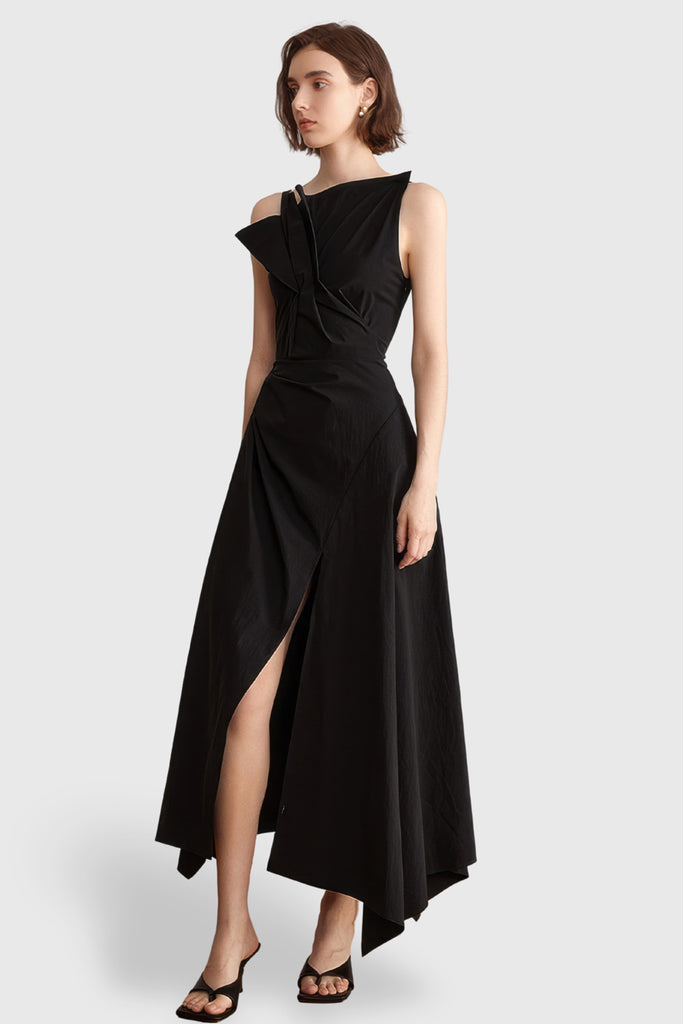 Nieregularna sukienka midi - czarna