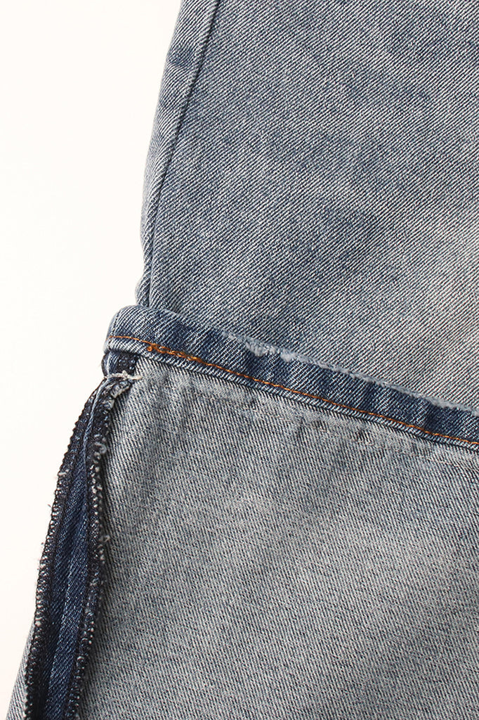 Džíny s vysokým pasem a prošívanými detaily - modré