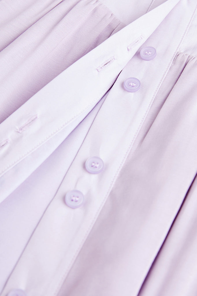 Midi šaty na knoflíky s dlouhými rukávy - fialové
