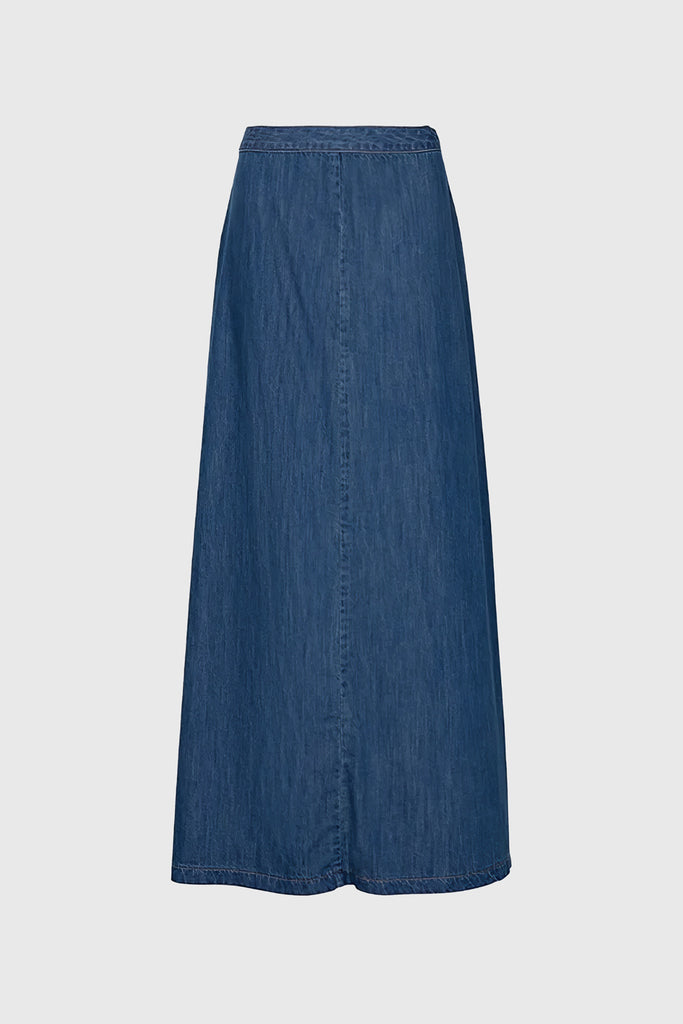 A-vormige denim maxi rok - Blauw